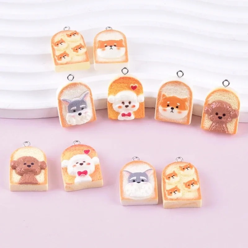 10Pcs 귀여운 토스트 개 수지 펜던트 만화 동물 참 - Resin Art Materials 리뷰 및 가격